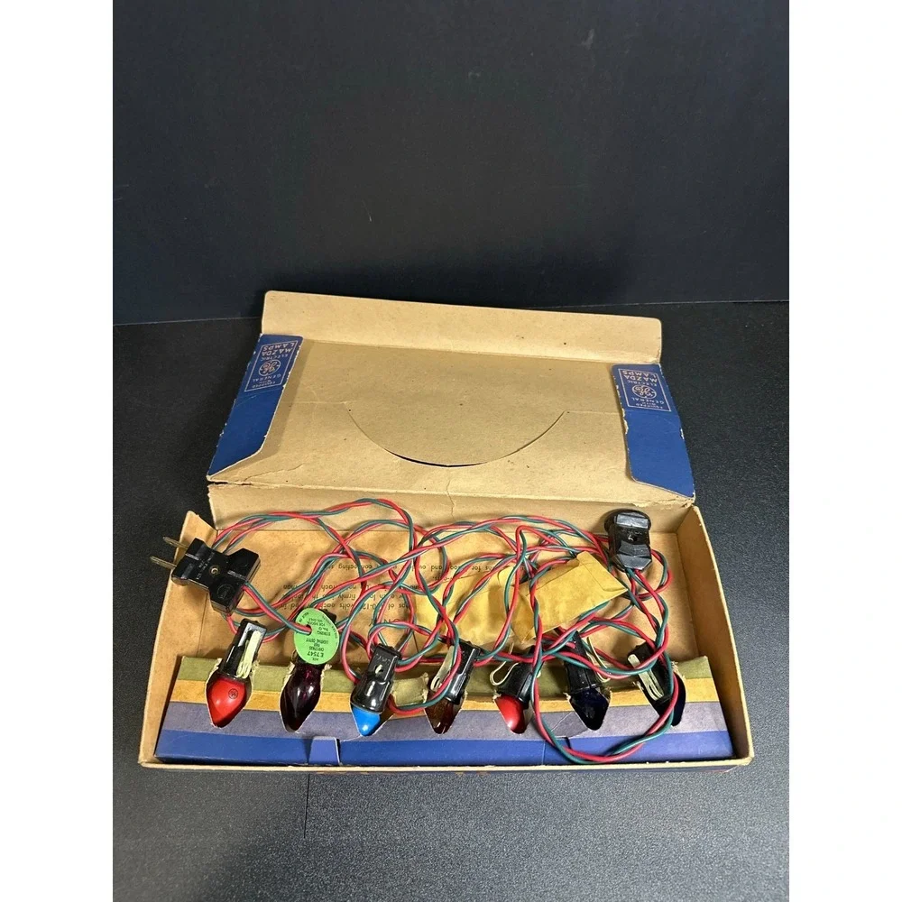 Vintage Sterling Straitline Christmas Lights GE Mazda Bulbs w/ Box Works